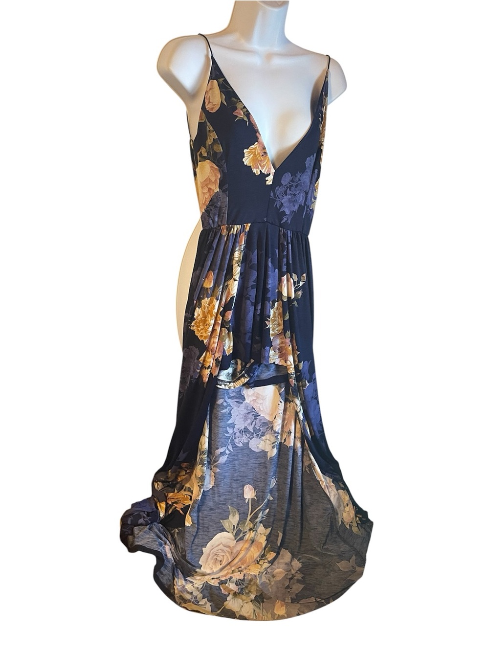 Windsor Navy Floral Maxi Dress Romper with Yellow Cream Blooms